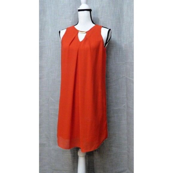 BCX Women’s Pleat Front, Chiffon Overlay Embellished Shift Dress, Red, Small - Picture 1 of 6